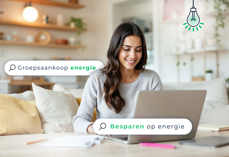 Vrouw schrijf zich in voor de toekomstige groepsaankoop bij Wikipower.